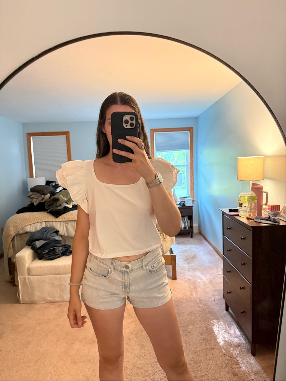 a new day White Ruffle Sleeve Crop Top